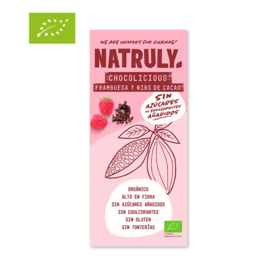 Tableta de Chocolate con Frambuesa y nibs de Cacao BIO 85g Natruly