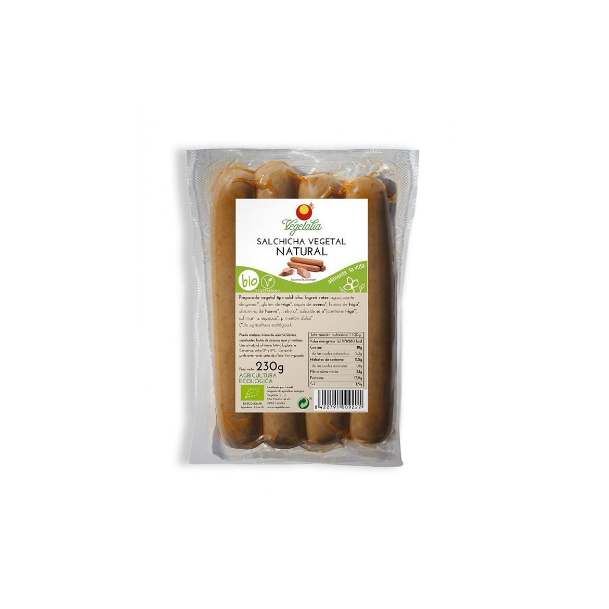 Salchicha vegetal natural bio 230g Vegetalia