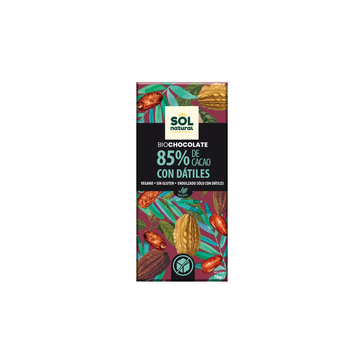 Tableta chocolate negro 85% con datiles Bio 70g Sol Natural